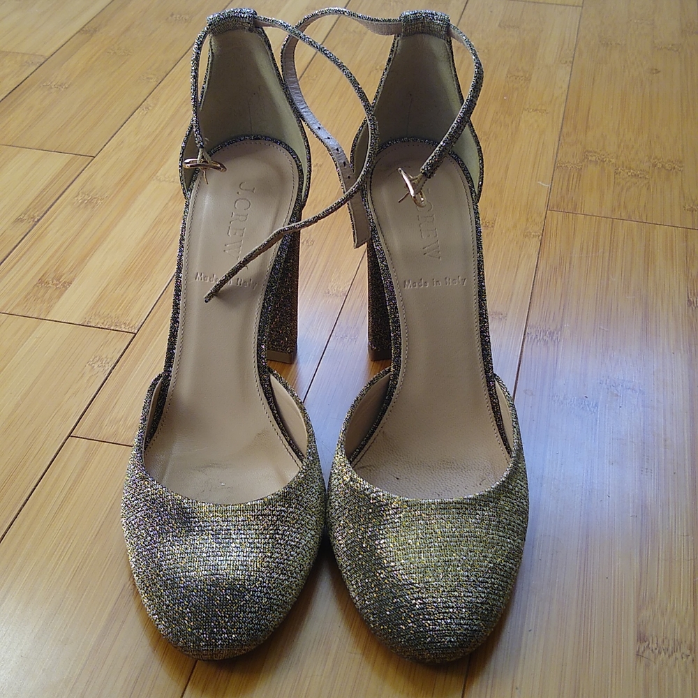 J. Crew Lena Ankle Strap Pump Glitter Women's size 7.5